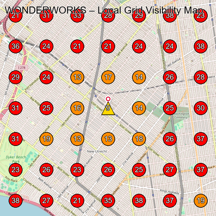 WONDERWORKS GeoGrid visibility map for Manufacturer in Brooklyn